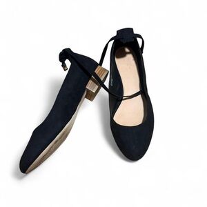 Ann Taylor Loft black suede ballet flats with ankle strap women’s 10